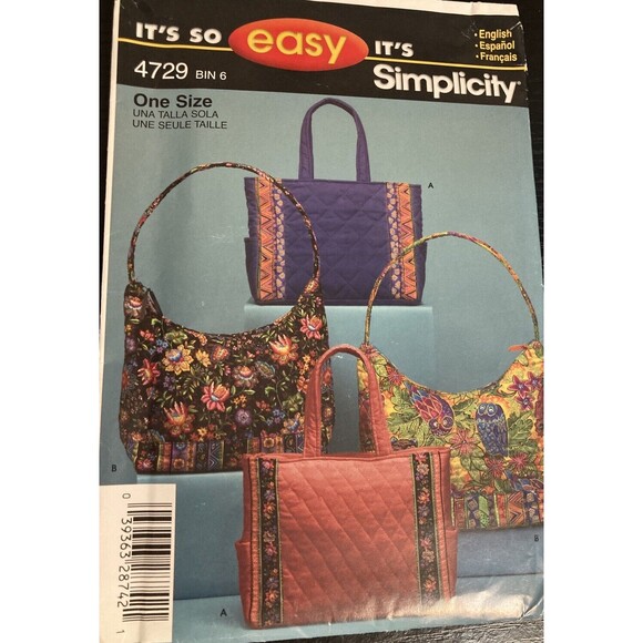 Simplicity Other - It's So Easy It's Simplicity Sewing Pattern 4729 Bags 2 Styles One Size UNCUT